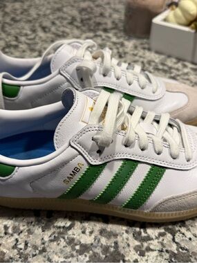 adidas women’s Samba Sneakers in White and Green